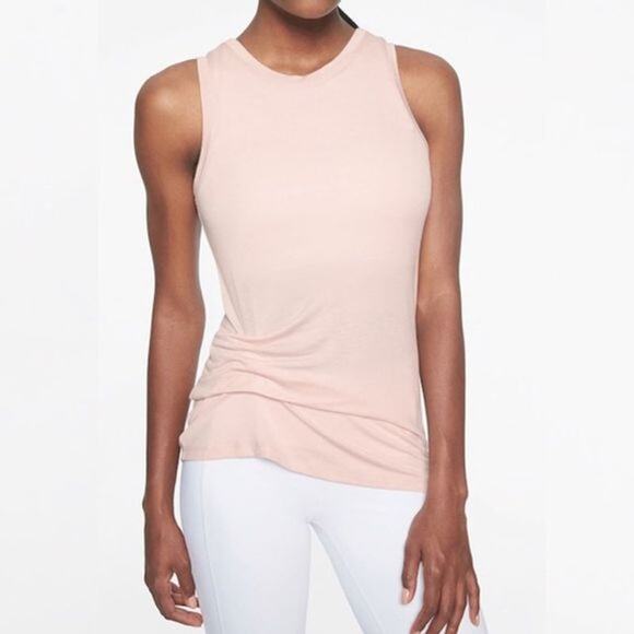 Athleta Threadlight Twist Ruched Tank Top XXS Light Pink Modal Stretch Crew Neck - Picture 8 of 8